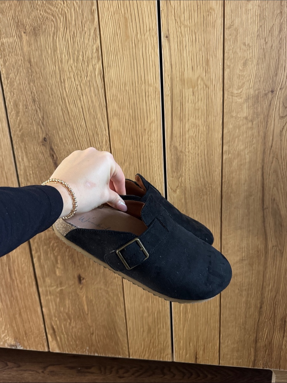 Wonderly Black Suede Slip-On Loafers with Buckle